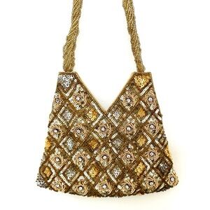 Gold Beaded Sequins Mini Bag Made in India 🇮🇳 EUC GORGEOUS